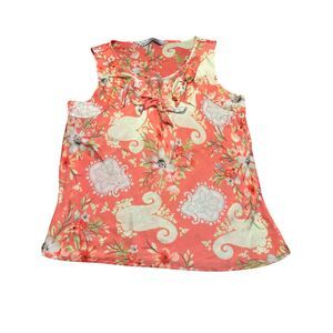 Y2K Satin Look Floral Paisley Ruffle Neck Sleeveless Blouse Top Small bright fun